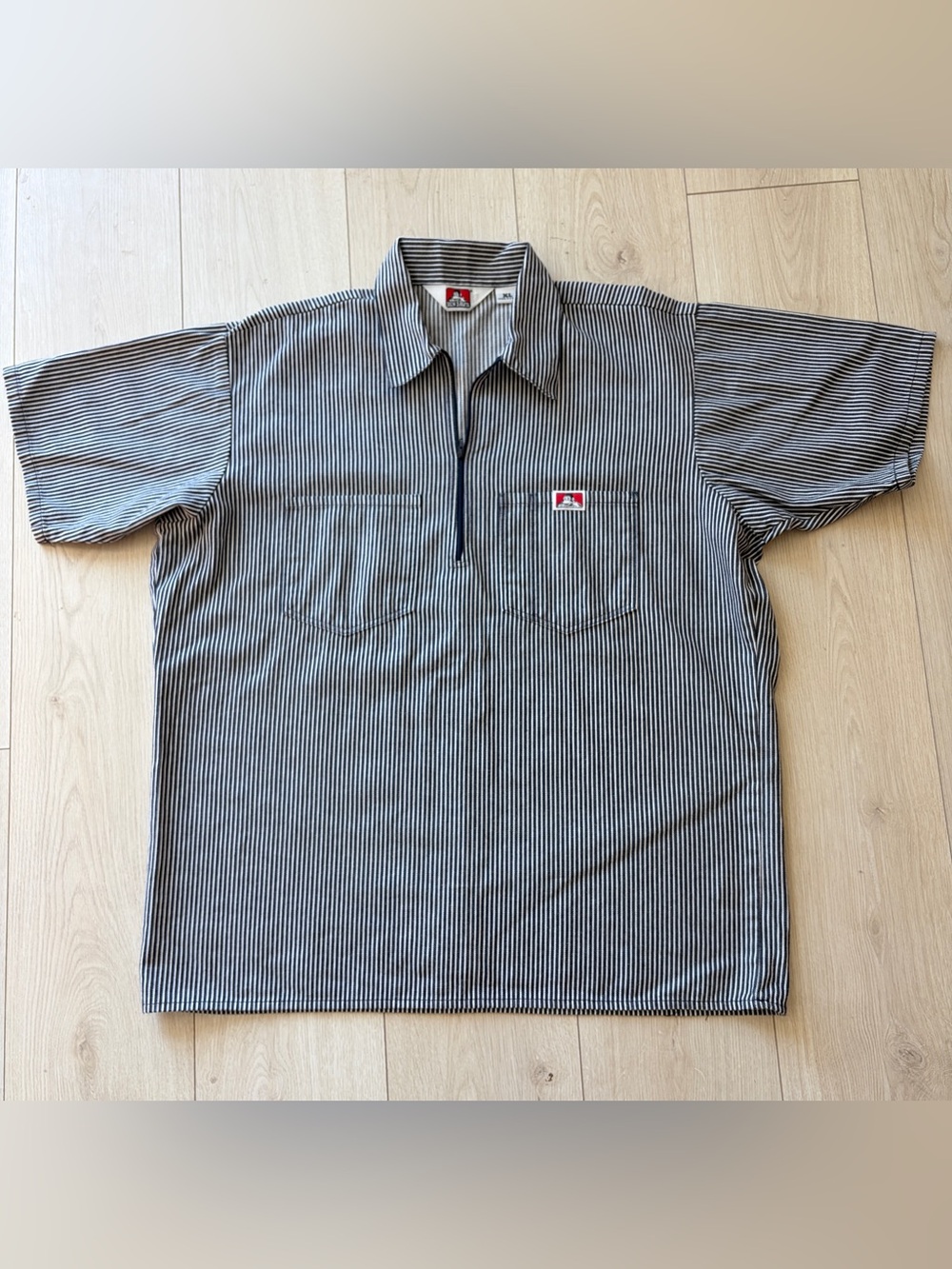 Ben Davis Railroad 1/2 Zip,  Navy Striped Shirt, Made in USA